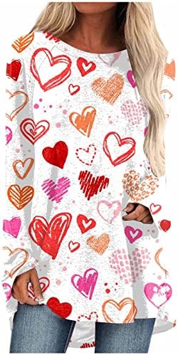 Туники за жени, Ризи с Хубав принтом във формата на Сърце, Блузи с дълги ръкави, Ежедневни Риза, Туника, Пуловер за Носене с Гамаши