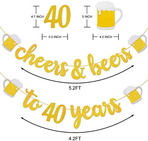 Украса на 40-тия рожден ден на мъже/жени, Подаръци за 40-ия рожден ден - Поздрави и бира 40-годишен Златния брилянтен банер - Декорация
