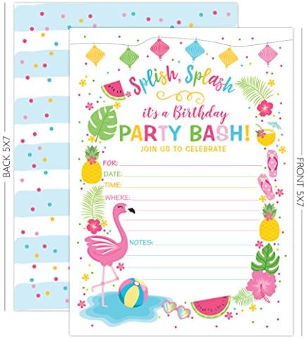 На вашия Главното събитие е Отпечатана Покана за Рожден Ден с фламинго, Покана за участие В Годишната парти край басейна, Покана с Фламинго,