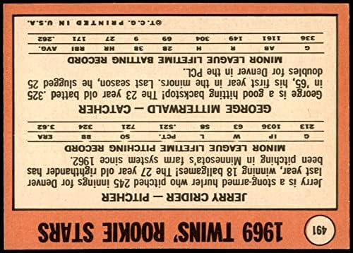 1969 Topps 491 YN Близнаци Начинаещи Джордж Миттервальд / Джери Крайдер Миннесотские близнаци (Бейзболна картичка) (имена жълти букви)