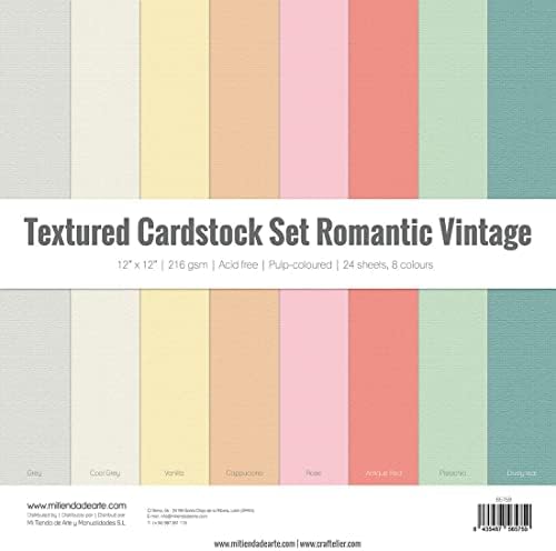 Craftelier - Опаковки от картон | Опаковка от 24 карти за scrapbooking и други Занаяти | Романтична реколта текстура - Размери 30 x 30