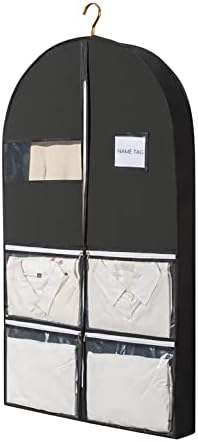 Удебелена дишаща чанта за дрехи с множество джобове, костюмная чанта за съхранение и пътуване, с цип и проушинами,49× 23 × 4 ( черен)