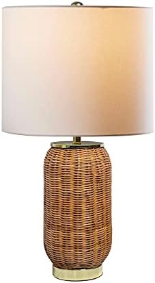 Настолни лампи MadeTerra от ратан, Съвременната Нощна лампа Coastal Touch с абажуром от бяла кърпа, Плетени Настолни лампи за Прикроватной