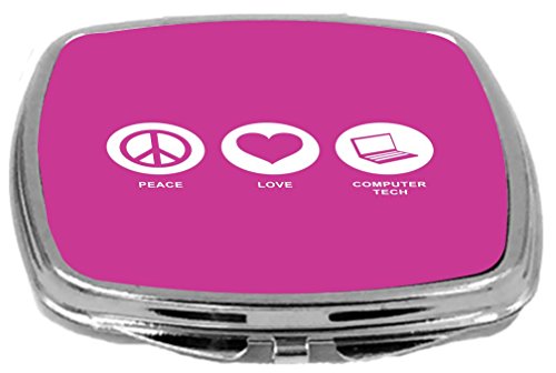 Компактно огледало Rikki Knight Peace Love Tech Computer Design, Розово-rose, 2 Унция