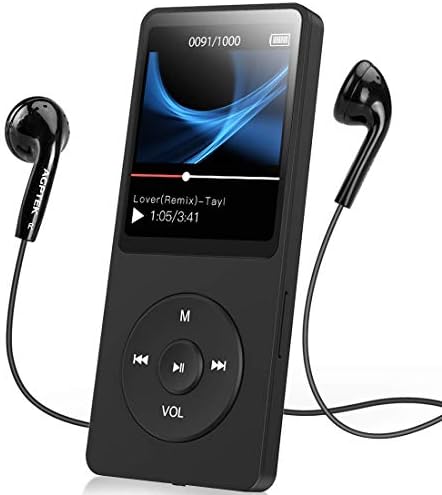 AGPTEK A02S 16GB MP3 плейър с FM-радио, диктофон, 70 Часа възпроизвеждане с възможност за разширяване до 128 GB, Черен