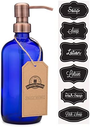Опаковка за сапун и Лосион от Кобальтово-синьо стъкло в Пинтовой банка с метална помпа - 16 Грама - (от Неръждаема стомана, 2 броя)