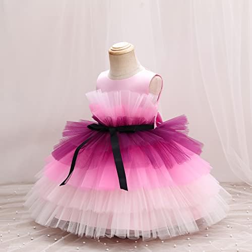 Дантелено рокля с цветя Модел За малки момичета, Тюлевое Принцеса Рокля Без ръкави с Лък, Празнична Сватбена рокля на шаферка (0-6 години)