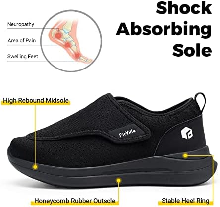 Мъжки обувки за диабетици FitVille, много Широки Слипоны за отекших крака, Регулируема Обувки за ходене, Улесняваща невропатию в краката