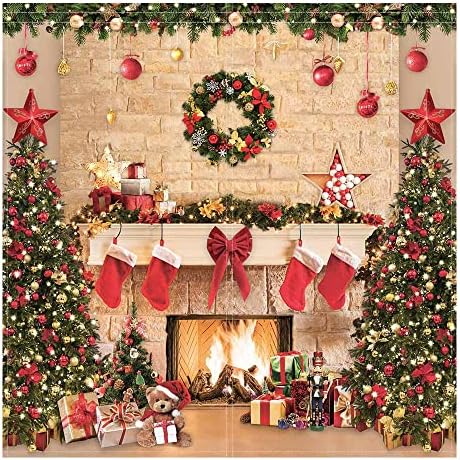 Funnytree Коледа Камина с алуминиева Дограма, Щори за деца, Весела Коледа Зима Коледна Елха, Подаръци Празнична Детска Спалня Декор за