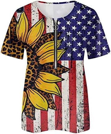 2023 Женска Тениска с Американския Флаг, Блузи с Цип Наполовина за Жени, Модни Патриотични Фланелки с Къс Ръкав, Елегантни Ежедневни