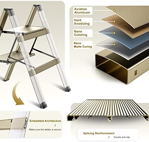 2-Степенна стълба-Сгъваема табуретка-стремянка за кухня, Леки Преносими Алуминиеви столове-стълба за възрастни, Богат на функции за помещения