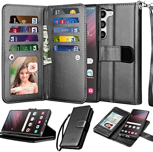 Калъф NJJEX Galaxy S23, една Чанта-портфейл за Samsung Galaxy S23, [9 слотове за карти] От изкуствена кожа, Държач за кредитни карти,