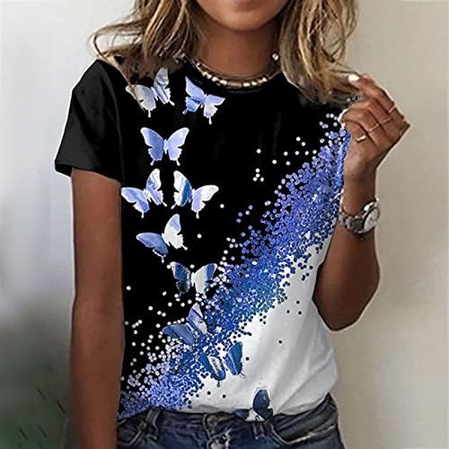 Дамски Летни Тениски С кръгло деколте, Пуловер С Къс Ръкав, Блузи, Модни Ежедневните Свободни Блузи С Принтом Пеперуди, Върхове