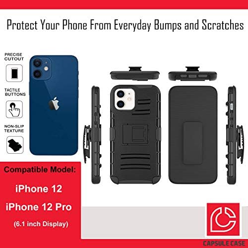 Калъф Ohiya е Съвместим с iPhone 12 [Защита от военен клас, Ударопрочная сверхпрочная кобур със стойка, Защитен Черен калъф за iPhone