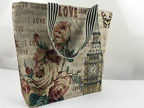 Сверхпрочная памучен холщовая чанта-тоут (с цип) (18 x 17x 4, Розовата кула) ...