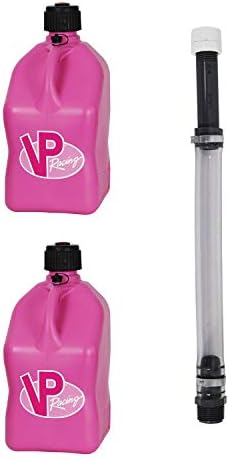 Квадратен контейнер за моторните спортове VP Racing Fuels обем 5 литра розов цвят и комплект маркучи, 14 инча (2 опаковки)