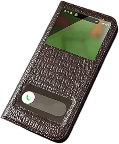 Калъф от естествена кожа KOSSMA за iPhone 14 Pro, Луксозно Прозрачен прозорец, Магнитна флип-надолу Стойка, Защитен калъф за вашия телефон,