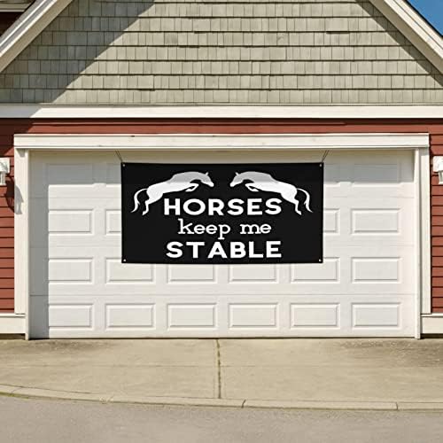 Банери и Табели Horses Keep Me Stable, Празничен Банер За Фон, Банер За Вътрешно Външно Градина, Двор, Вечерни Украса За Дома, Малки