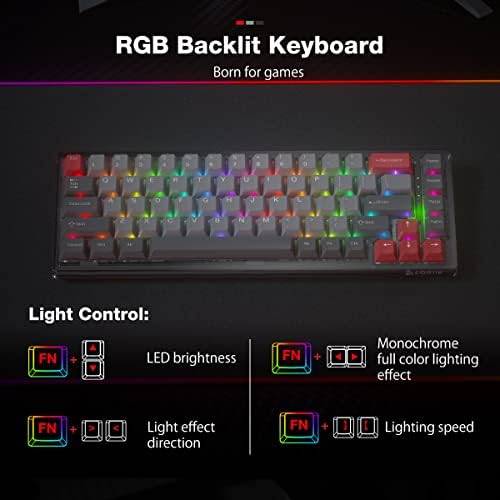 Портативна ръчна Детска клавиатура LORIIK, Компактен 68 клавиши с led подсветка, Тройни режими Bluetooth / 2,4 Ghz / USB, три-цветен