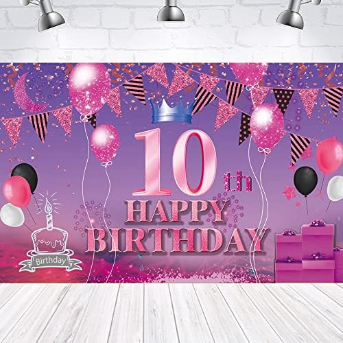 С 10-ия Рожден Ден на Фона на Банер Розово Лилаво 10-ти Знак Плакат на 10-Ия Ден от Раждането, за да проверите за Юбилейна Фотобудки