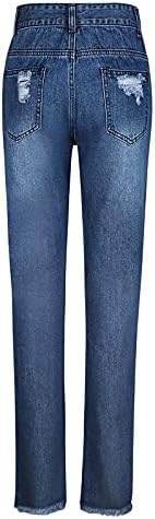 Панталони MIASHUI за жени големи размери, дънкови панталони с висока талия, женски скъсани дънки-участък за приятеля си, оръфан дънкови