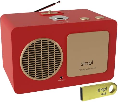 Музикален плеър SMPL One-Touch + радио, аудио книги + MP3 Качество на звука, Стабилна дървена кутия в ретро-стил, 4 GB USB с 40 включени ностальгическими хитове, техническа поддръ
