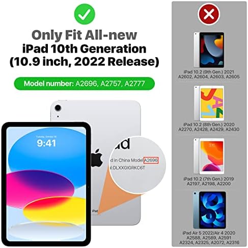 Калъф MoKo за iPad на 10-то поколение 2022, Smart-калъф за iPad на 10-то поколение 10,9 инча 2022, Арбузно-Червено и Арбузно-червен