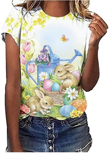 Тениска с Великден Заек, Дамски Тениски С Принтом Хубаво Зайче, Подарък за Великден, Тениска Faith, Лятна Тениска С Къс Ръкав
