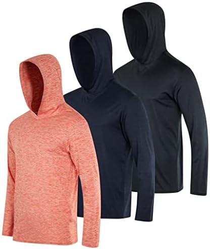 Real Essentials 3 опаковка: Мъжки Hoody с качулка Dry Fit, Впитывающая влагата, с дълъг ръкав, Пуловер, за активен спорт, Hoody (Big & Tall)