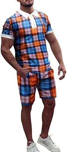 UBST / Летен комплект мъжки облекла от 2 теми, Риза с къси ръкави в клетка с къс ръкав, Изпъстрен Шарени къси Панталони, хавлии за Плаж, Ежедневни спортни костюми, Мъжко