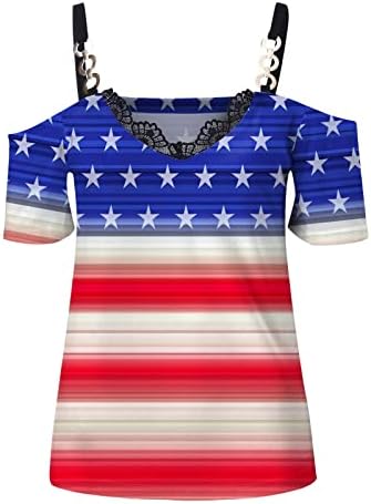Ризи 4 юли, Женска тениска с Флага на САЩ, Лятна Тениска С кръгло деколте и къс ръкав, Райе, С равен брой гласове-Боя, Свободно Намаляване,