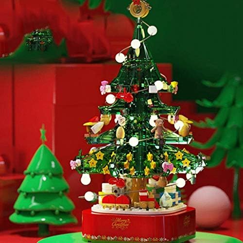 YLYAJY Въртящата Коледно Дърво Музикална Ковчег Събрани Строителни Блокове Коледна Украса Подарък Музикална Ковчег
