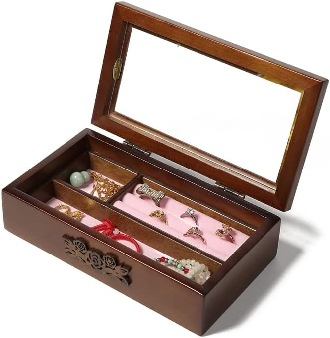 QIAONNAI ZD205 Пръстен, копчета за Ръкавели Дисплей Подарък Кутия Боядисани Дървени Кутии за Бижута Органайзер Кутия За Съхранение на