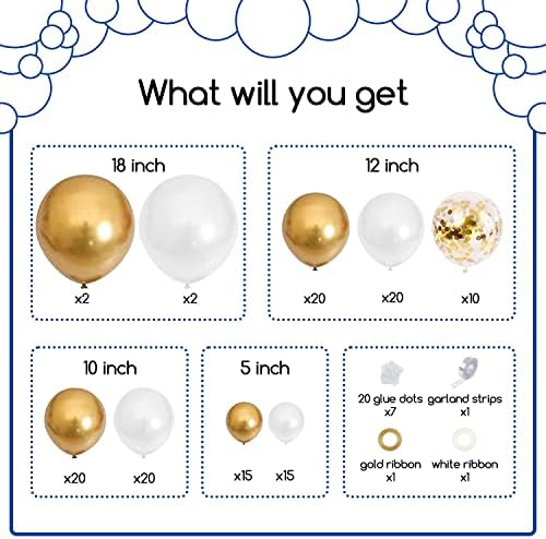 Набор от Гирлянди от бели и златни балони COKAOBE, 124 бр. Комплект Арка от Конфети от Бял Метал Злато за Сватба, Годеж, Рожден Ден,