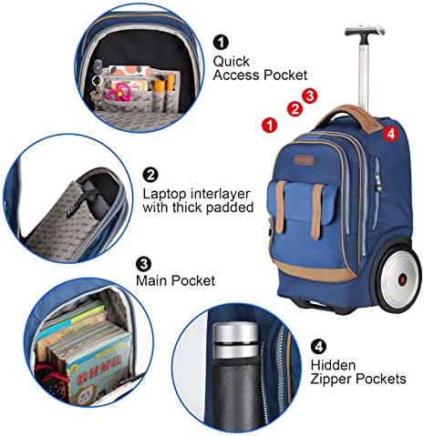 Чанта за лаптоп UNIKER на колела за 14-инчов лаптоп, Чанта за книги на колелца, Училищна Чанта за количка, Чанта за количка, Чанта за