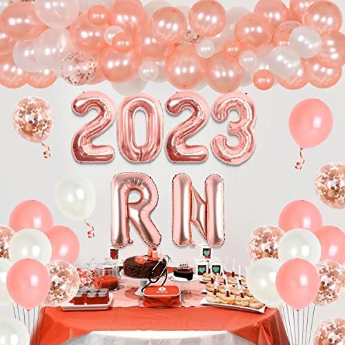 Абитуриентски Бижута RN 2023 от Розово злато, Набор от Гирлянди от Балони на тема медицински Сестри с балони от Розово злато и Бял латекс,