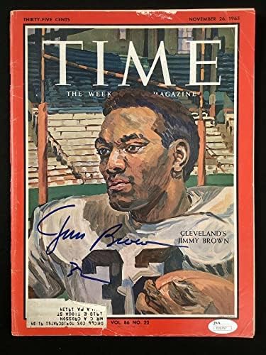 Джим Браун подписа договор с списание Time 26.11/65 Кливланд Браунз с автограф MVP на РОЙ ДЖСА - Списания NFL с автограф