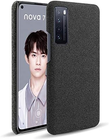 Калъф LUSEHNG за Huawei Nova 7 5G, Монофонични Платно калъф за смартфон Huawei Nova 7 5G, Тънък, лесен за излитане - Черен