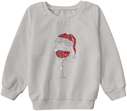 NaRHbrg Графичен Грозен Коледен Свитшот Забавен Пуловер с Кръгло Деколте Блузи, Блузи с Принтом във формата На Чаша Вино Ризи